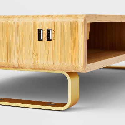 Monitor Riser With USB And Wireless Charging Brown - Threshold⢠- Image 2