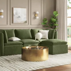 Haven Velvet Modular French Seam Corner Sofa Dark Green - Thresholdâ˘