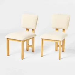 2pk Modern Upholstered Wood Dining Chair Cream - Threshold⢠Designed With Studio McGee: Lacquered Rubberwood, Polyester Upholstery
