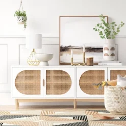Organic Caned TV Stand For TVs Up To 65" White - Thresholdâ˘