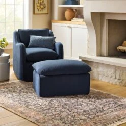 Slipcover Style Upholstered Swivel Accent Chair Blue - Threshold⢠Designed With Studio McGee