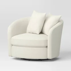 Oversized Upholstered Swivel Accent Chair With Pillows Cream Boucle - Thresholdâ˘