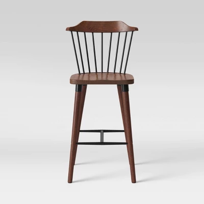 Delway Curved Back Mixed Material Counter Height Barstool Walnut - Threshold⢠- Image 2
