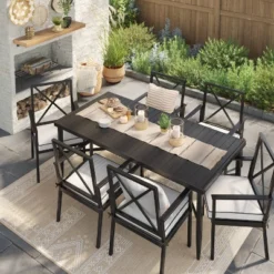 Searsburg Aluminum 6 Person Rectangle Slat Top Patio Dining Table, Outdoor Furniture - Black - Thresholdâ˘