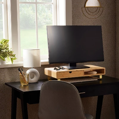 Monitor Riser With USB And Wireless Charging Brown - Thresholdâ˘