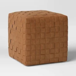 Wellford Faux Leather Woven Cube Brown - Thresholdâ˘