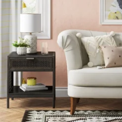 Minsmere Caned Accent Table With Drawer - Thresholdâ˘