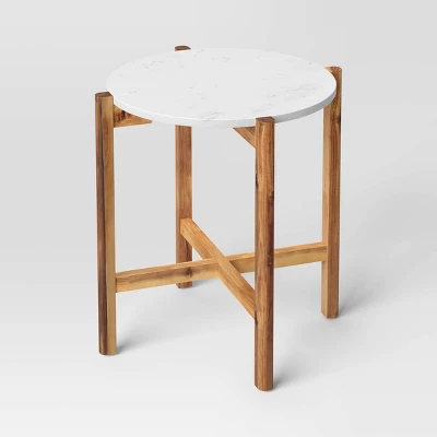 Wood And Marble Accent Table Natural - Threshold⢠- Image 2
