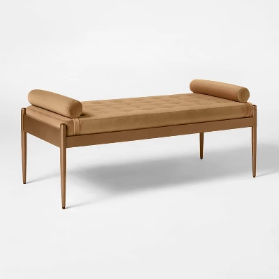 Bolster Tufted Bench Beige - Threshold⢠Designed With Studio McGee: Velvet Upholstery, Powder-Coated Steel Legs, 225lb Capacity