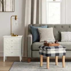 Buffalo Plaid Stool Blue - Thresholdâ˘