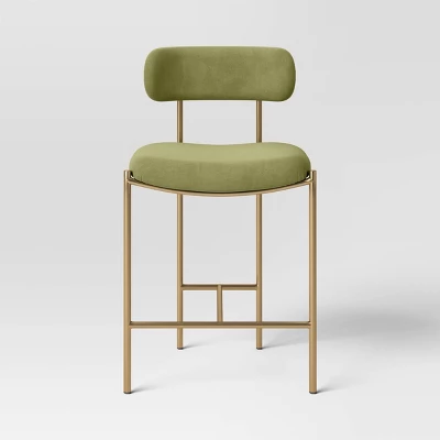 Orion Luxe Backed Counter Height Barstool With Brass Legs Olive Green Velvet - Threshold⢠- Image 2