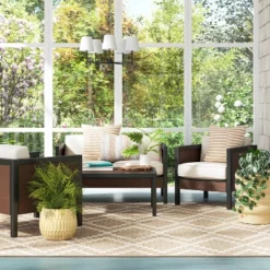 Bryant 2pc Faux Wood Patio Loveseat & Coffee Table - Gray/Natural - Thresholdâ˘