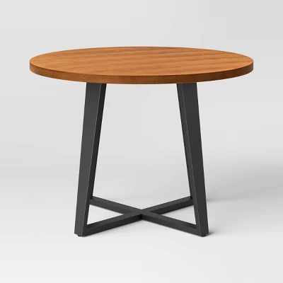 42" Rowan Mixed Material Round Dining Table Natural Wood/Black Metal - Threshold⢠- Image 2