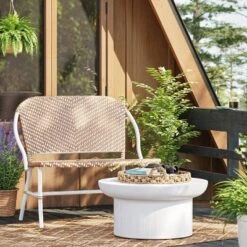 Suffield Wicker Patio Bench With Back - Thresholdâ˘