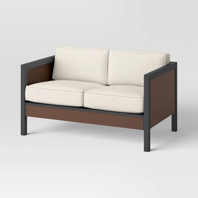 Bryant 2pc Faux Wood Patio Loveseat & Coffee Table - Gray/Natural - Threshold⢠- Image 2