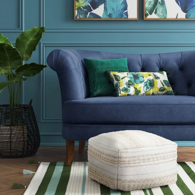 Lory Pouf Textured Neutral - Thresholdâ˘: Square Cotton Blend, Handmade, No Assembly Required