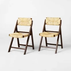 Set Of 2 Folding Woven Dining Chairs Dark Brown - Threshold⢠Designed With Studio McGee