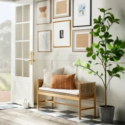 Elden Wood Bench With Woven Back And Loose Cushion Seat - Threshold⢠Designed With Studio McGee