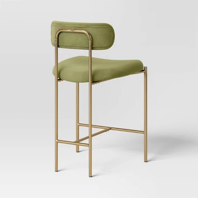 Orion Luxe Backed Counter Height Barstool With Brass Legs Olive Green Velvet - Threshold⢠- Image 3