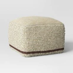 Branchville Square Pouf Cream Boucle - Threshold™: Transitional Style, No Assembly, Cotton & Wool Blend