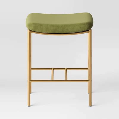 Orion Luxe Backless Counter Height Barstool With Brass Legs Olive Green Velvet - Threshold™ - Image 2