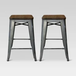 Set Of 2 Hampden Industrial 24" Counter Height Barstool Natural Metal - Thresholdâ˘
