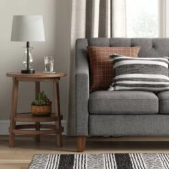 Haverhill Round Wood End Table Weathered Brown - Thresholdâ˘