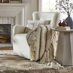 Kessler Swivel Accent Chair Cream Faux Shearling - Threshold⢠Designed With Studio McGee: Luxury Glam Furniture, No Assembly Required