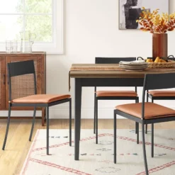 Clion Metal Dining Chair Black/Caramel Faux Leather - Thresholdâ˘