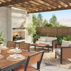 Bryant 6 Person Faux Wood Rectangle Patio Dining Table - Gray/Natural Wood - Thresholdâ˘