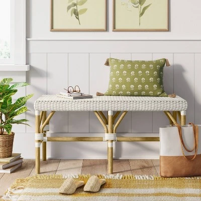 Perry Rattan Woven Bench Cream - Thresholdâ˘