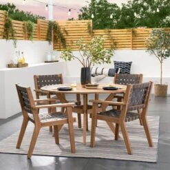 Bluffdale Wood 6 Person Round Patio Dining Table, Outdoor Furniture - Threshold⢠Designed With Studio McGee
