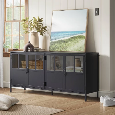 Half Glass TV Stand For TVs Up To 60" Black - Thresholdâ˘