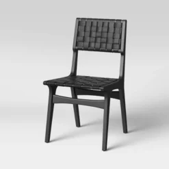 Ceylon Woven Dining Chair Black - Thresholdâ˘: Rubberwood Frame, Polyester Accents, 250lb Capacity