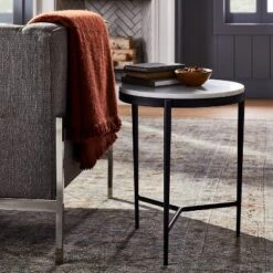 Pleasant Grove Round Marble End Table White - Threshold⢠Designed With Studio McGee