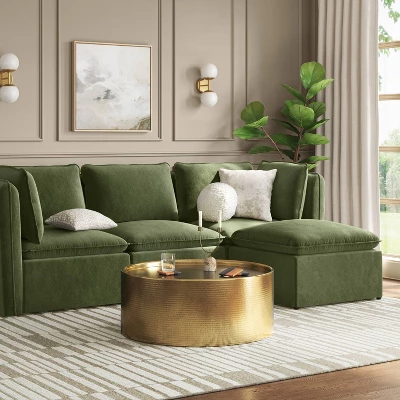 Haven Velvet Modular French Seam Sofa Ottoman Dark Green - Thresholdâ˘