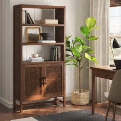70.5" Warwick Storage Bookcase Brown - Thresholdâ˘
