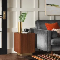 Wood And Metal Plinth Accent Table - Thresholdâ˘