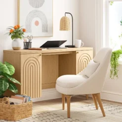 Arches Writing Desk With Storage Cabinets Natural - Thresholdâ˘