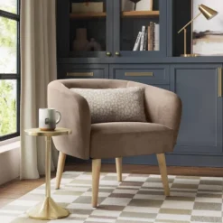 Barrel Open Back Accent Chair Velvet Camel - Thresholdâ˘