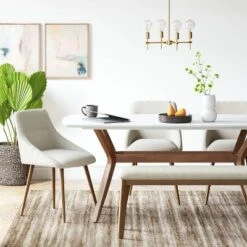 Astrid Mid-Century Dining Bench With Upholstered Seat Walnut - Thresholdâ˘