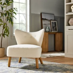 Sculpted Faux Shearling Accent Chair Cream - Threshold⢠Designed With Studio McGee
