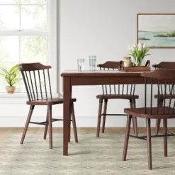Delway Curved Back Mixed Material Dining Chair Walnut - Thresholdâ˘