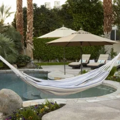 Linen Striped Flat Weave Hammock Blue - Thresholdâ˘