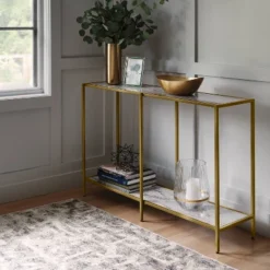 Faux Marble And Metal Console Table Gold - Thresholdâ˘: Sleek Two-Tiered, Rectangular Design, 30" High