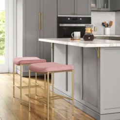 Orion Luxe Backless Counter Height Barstool With Brass Legs Blush Velvet - Thresholdâ˘