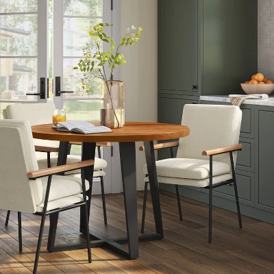 42" Rowan Mixed Material Round Dining Table Natural Wood/Black Metal - Thresholdâ˘