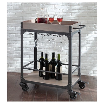 Franklin Bar Cart And Wine Rack Weathered Gray - Thresholdâ˘
