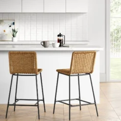 Wasson Woven Metal Leg Counter Height Barstool Tan - Thresholdâ˘